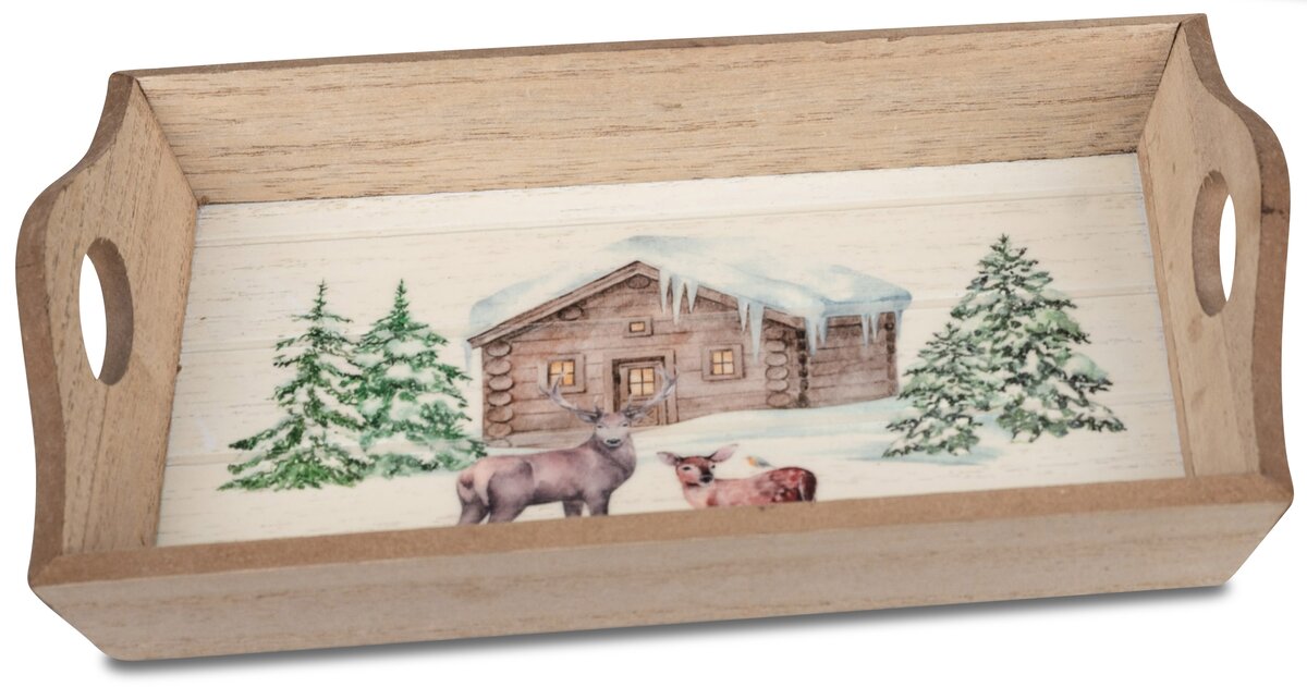 Winterzauber Holztablett 23x15cm mit Glanzdekor