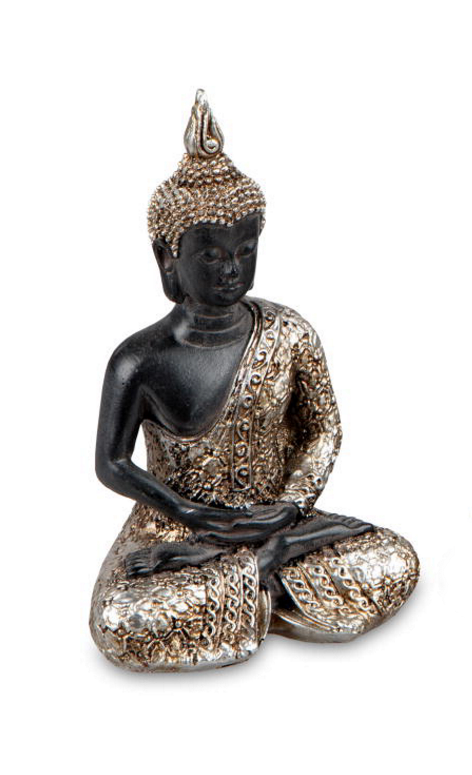 Buddha 13cm aus Kunststein schwarz-gold