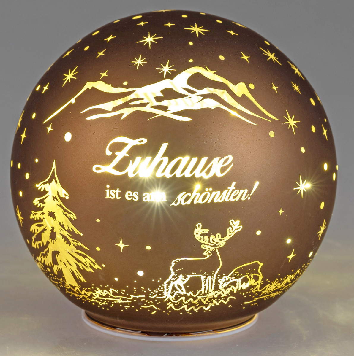 Deko Kugel Braun-Gold aus Mattem Farbglas mit LED-Licht und Timer, 15cm