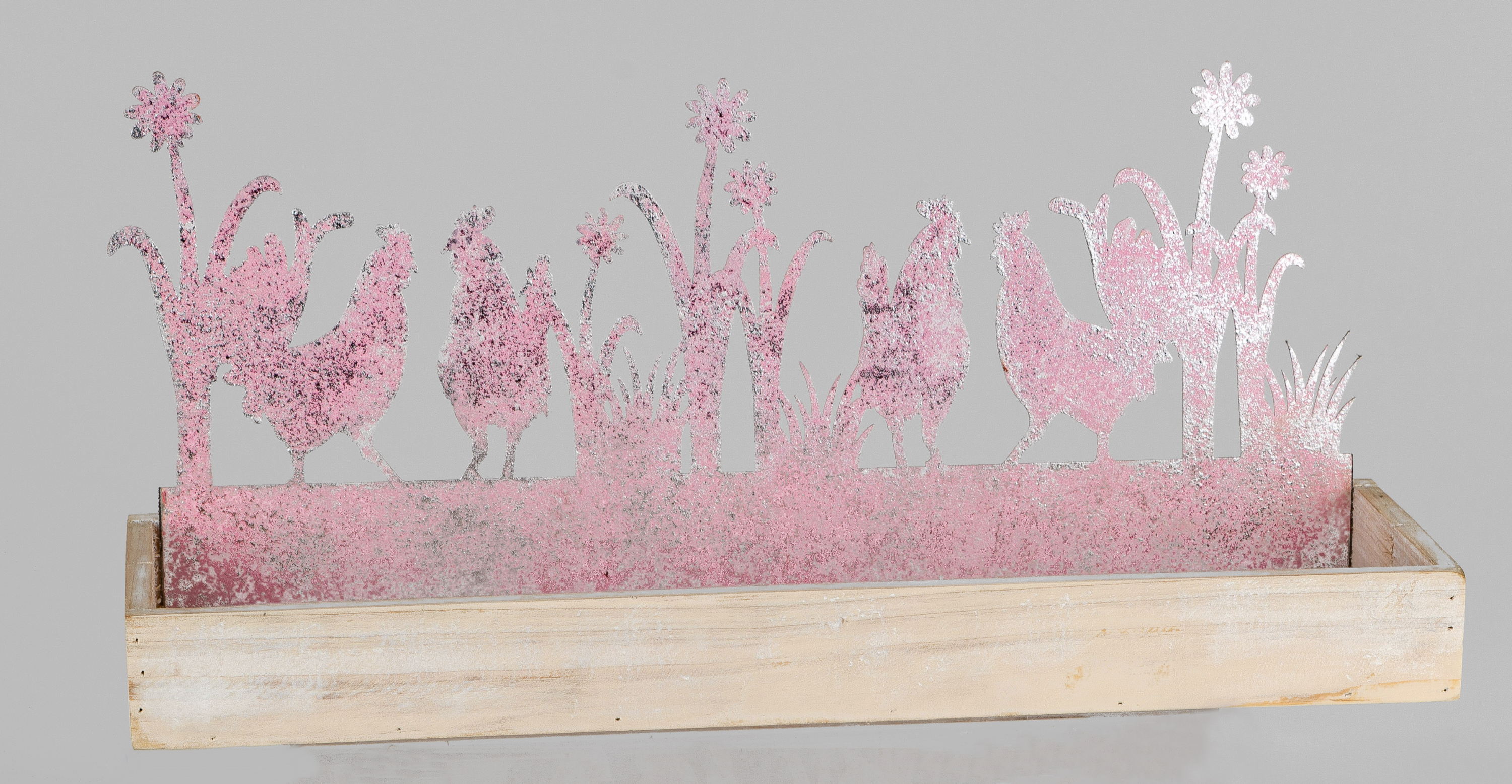 Dekotablett 42x18cm aus Holz+Metall rosa