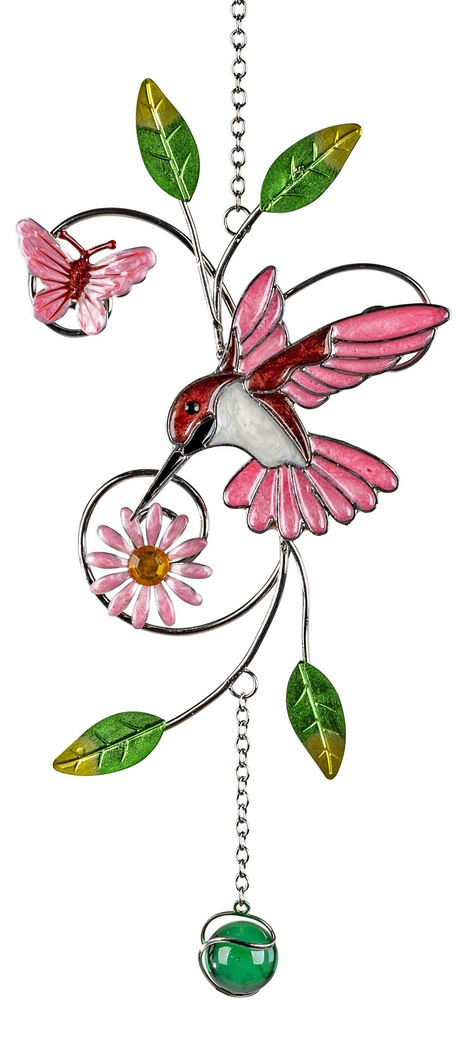 Dekorativer Hänger Eisvogel in Rot – 11x27cm, Metall mit Acryl in Tiffany-Optik