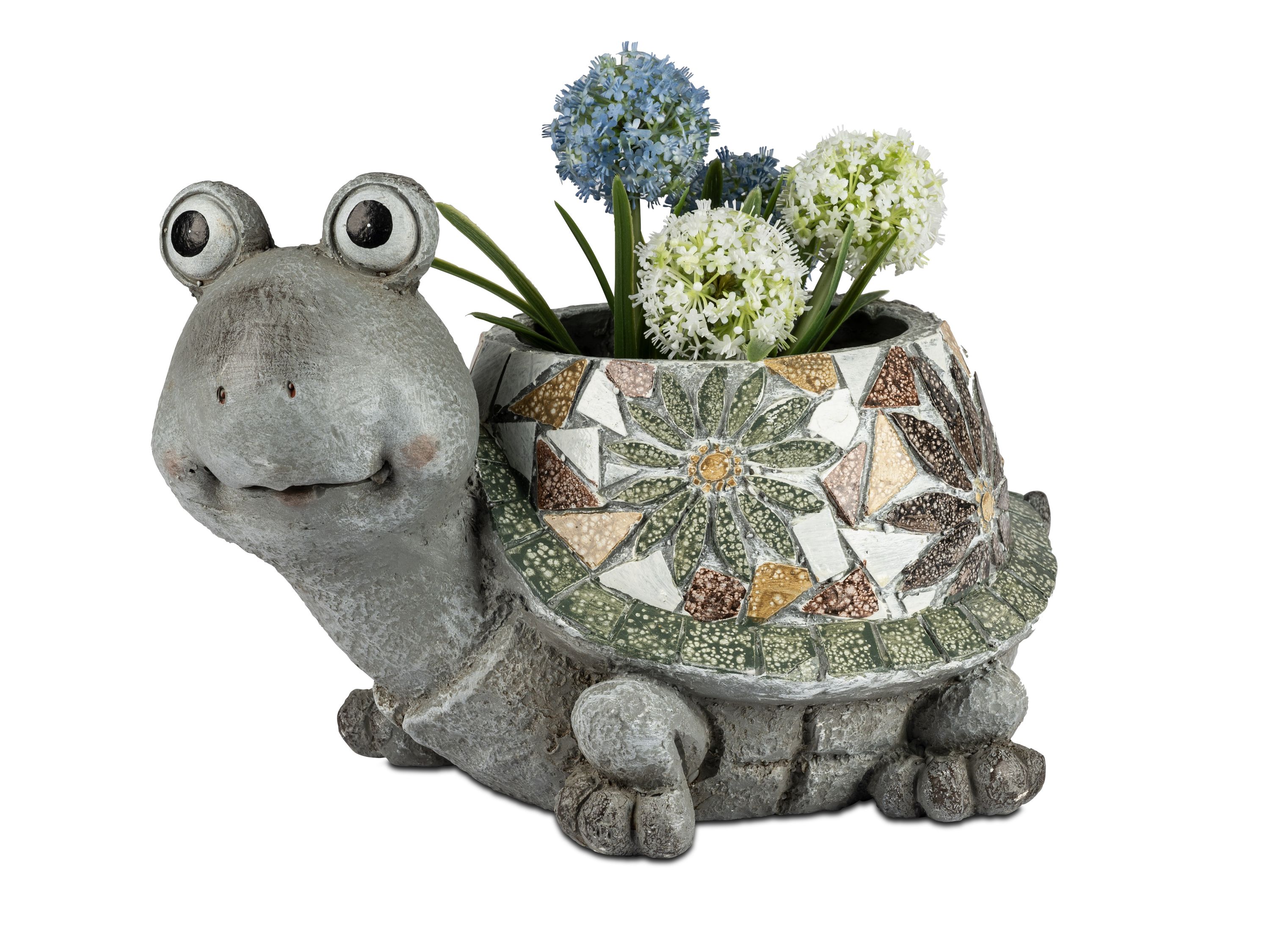 Pflanzgefäß Schildkröte 35cm aus Magnesia mit handbemaltem Blumen-Mosaik