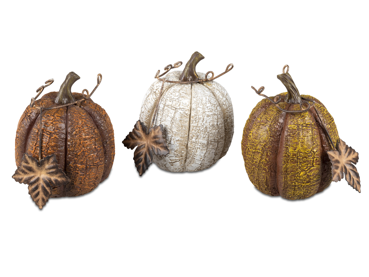 Handbemalter Deko-Kürbis 11cm – Herbstliche Eleganz aus Kunststein