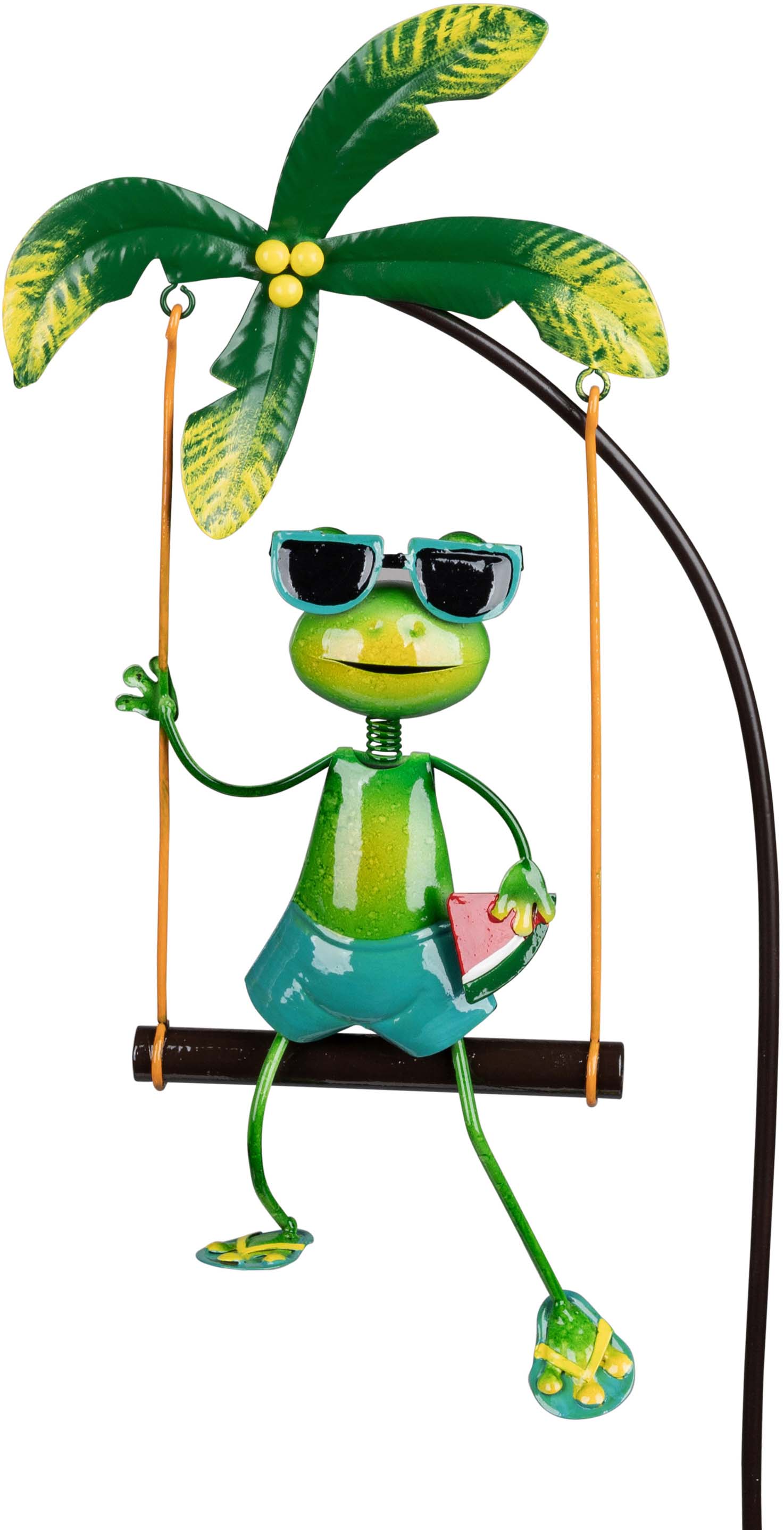 Garten-Stecker Frosch auf Schaukel 16x96cm aus Metall, handbemalt 555083B