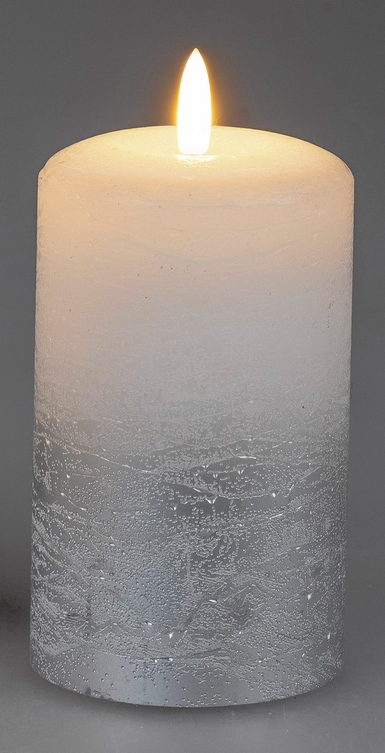 LED-Kerze 7x12cm Rustik weiss-silber