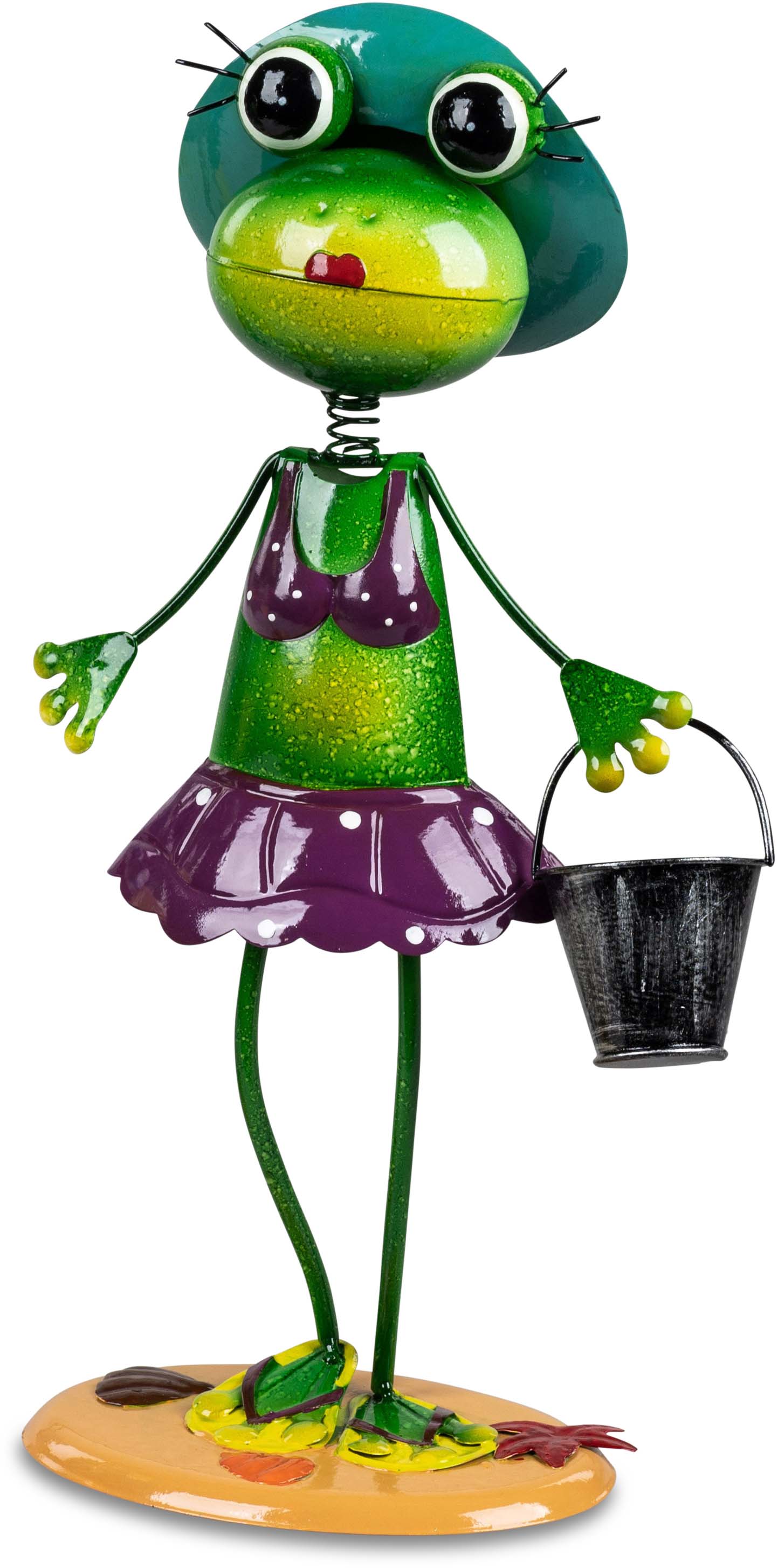 Gartenfigur "Frosch mit Eimer" 38cm aus Metall, handbemalt 555021A