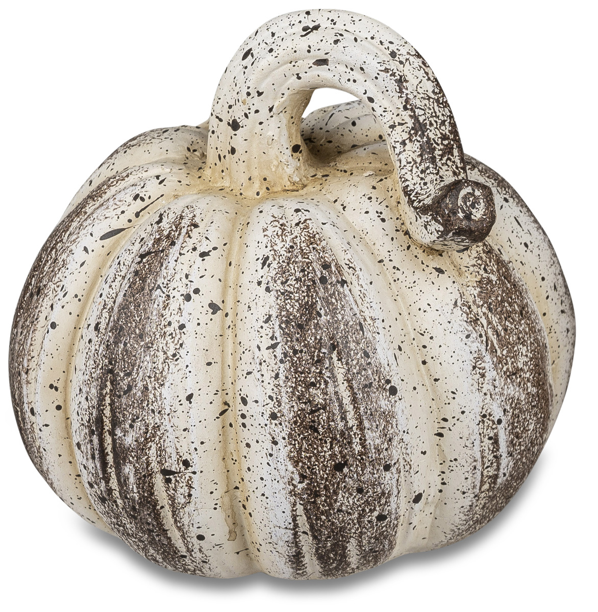 Deko-Kürbis in Antik-Creme, 16 cm – Handbemalte Terracotta mit matter Oberfläche