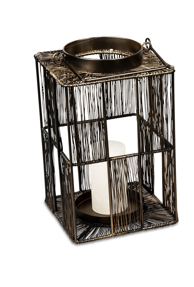 Windlicht „Eckig“ aus Metall mit Antik-Gold Finish - 17 x 30 cm