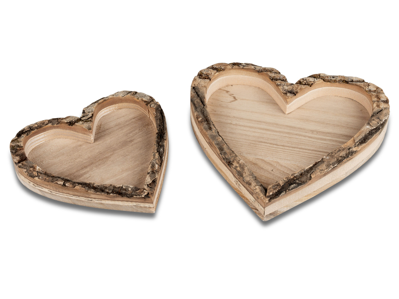 Rustikales Holz-Tablett Herz mit Rinde 20 cm