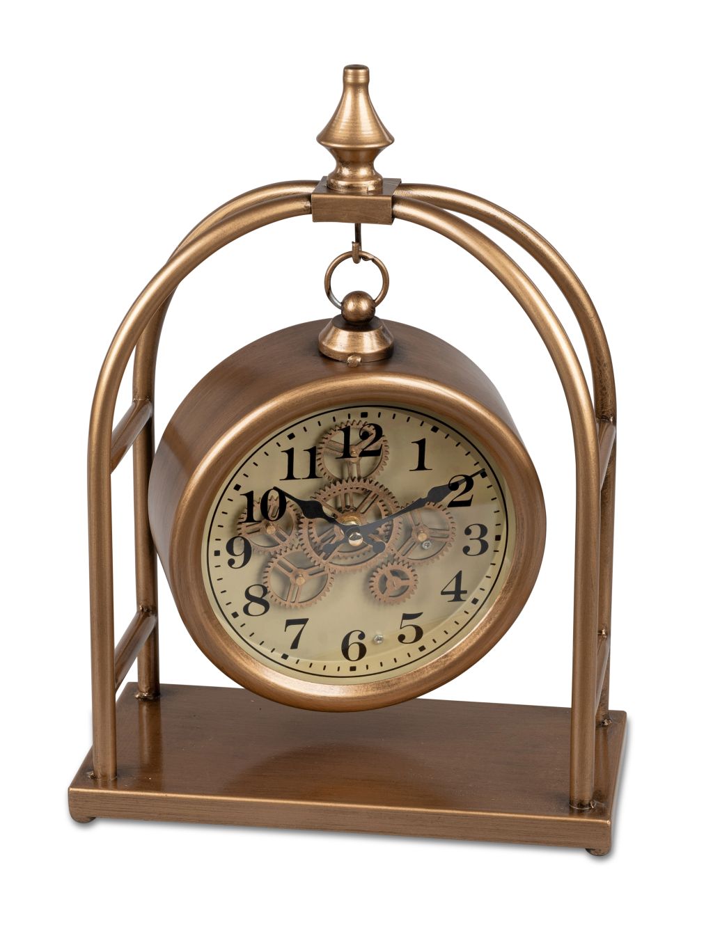 Antik-goldene Standuhr 36x15x54cm mit cremefarbenem Ziffernblatt und sichtbaren goldenen Zahnrädern