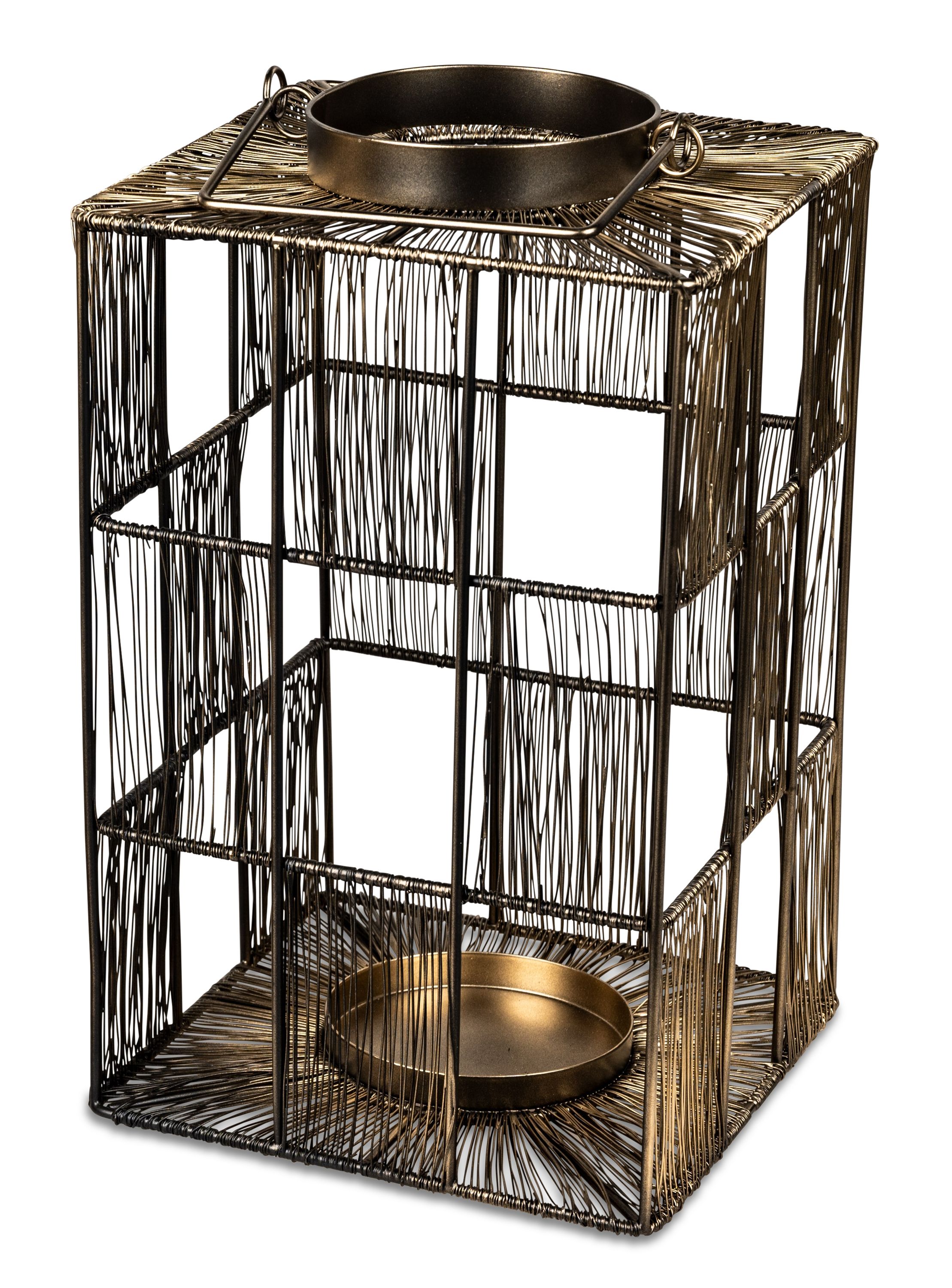 Windlicht „Eckig“ aus Metall mit Antik-Gold Finish -  22x36cm