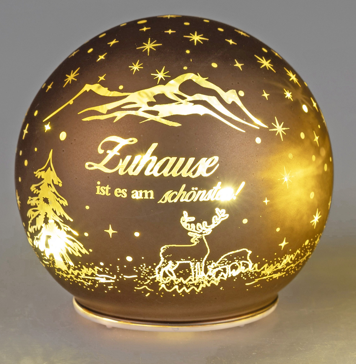 Deko Kugel Braun-Gold aus Mattem Farbglas mit LED-Licht und Timer, 10cm