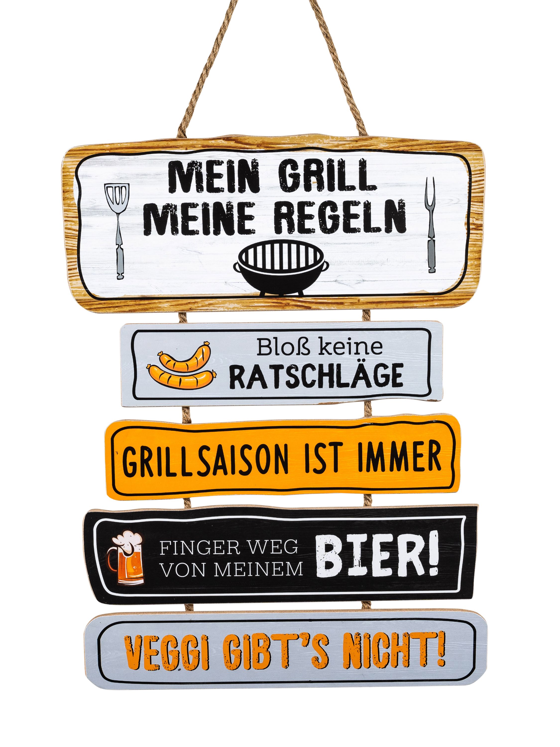 "Meister am Grill" – Hängendes Holzschild für echte Grillhelden