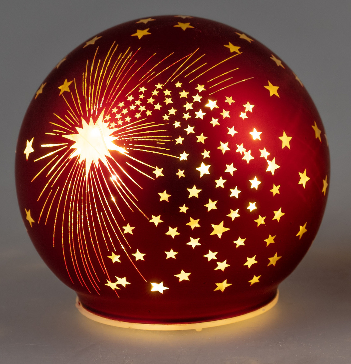 Deko Kugel Rot Gold aus Mattem Farbglas Sterndekor mit LED-Licht und Timer, 10cm