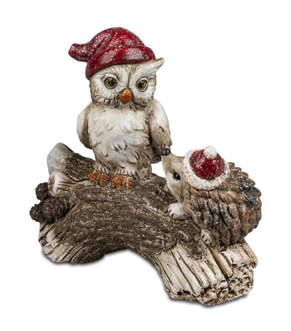 Deko-Eule 15cm - Mit Mütze - Kunststein Handbemalt 789211
