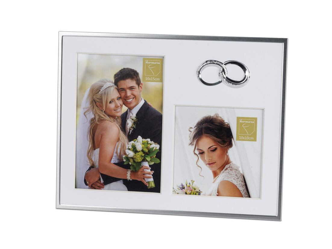 Fotorahmen „Zwei Ringe“ – 10x15 + 10x10 cm – Aluminium mit Symbol der Verbundenheit