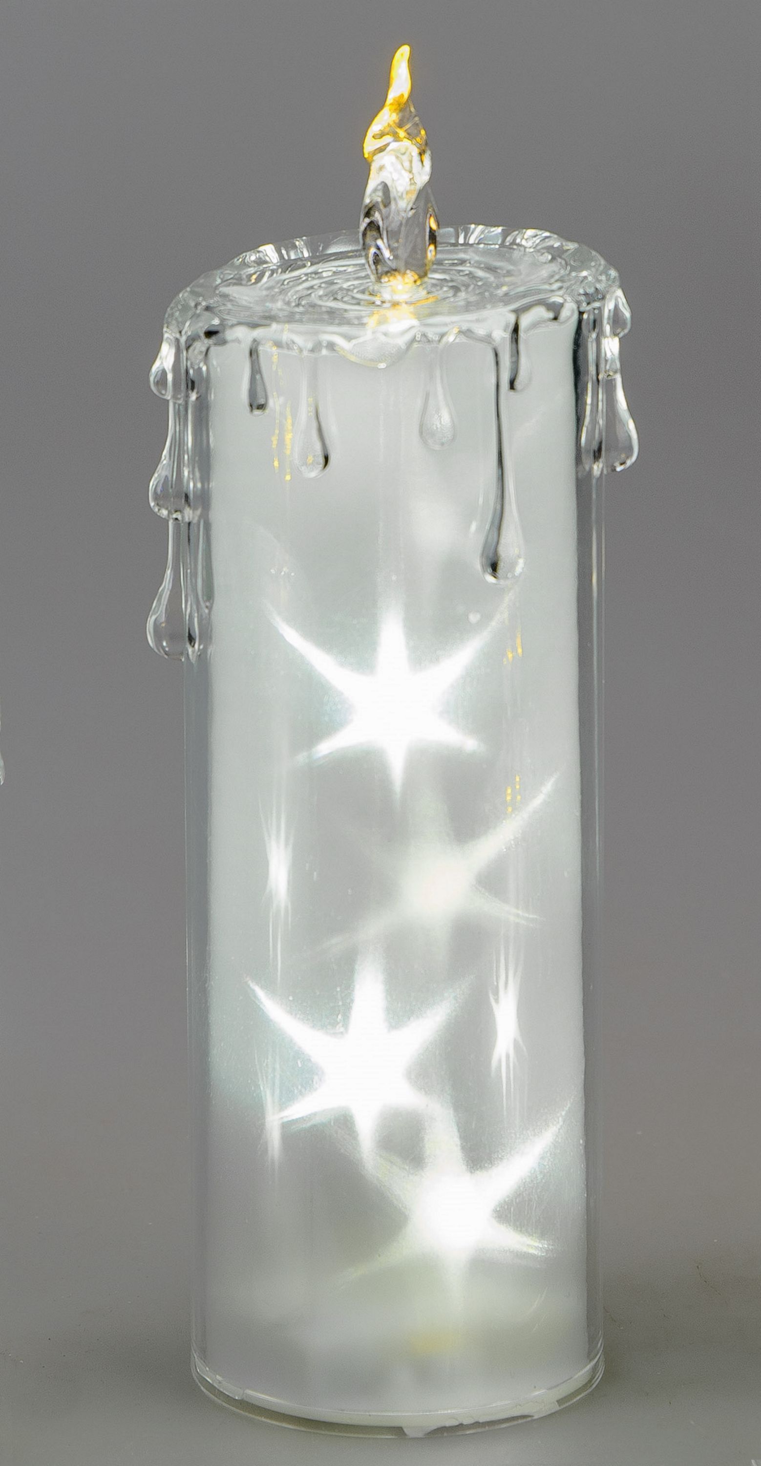 Acryl-Kerze mit weißem LED-Licht und silberner Spezialfolie, 7x24cm – Festliche Eleganz für Ihr Zuhause