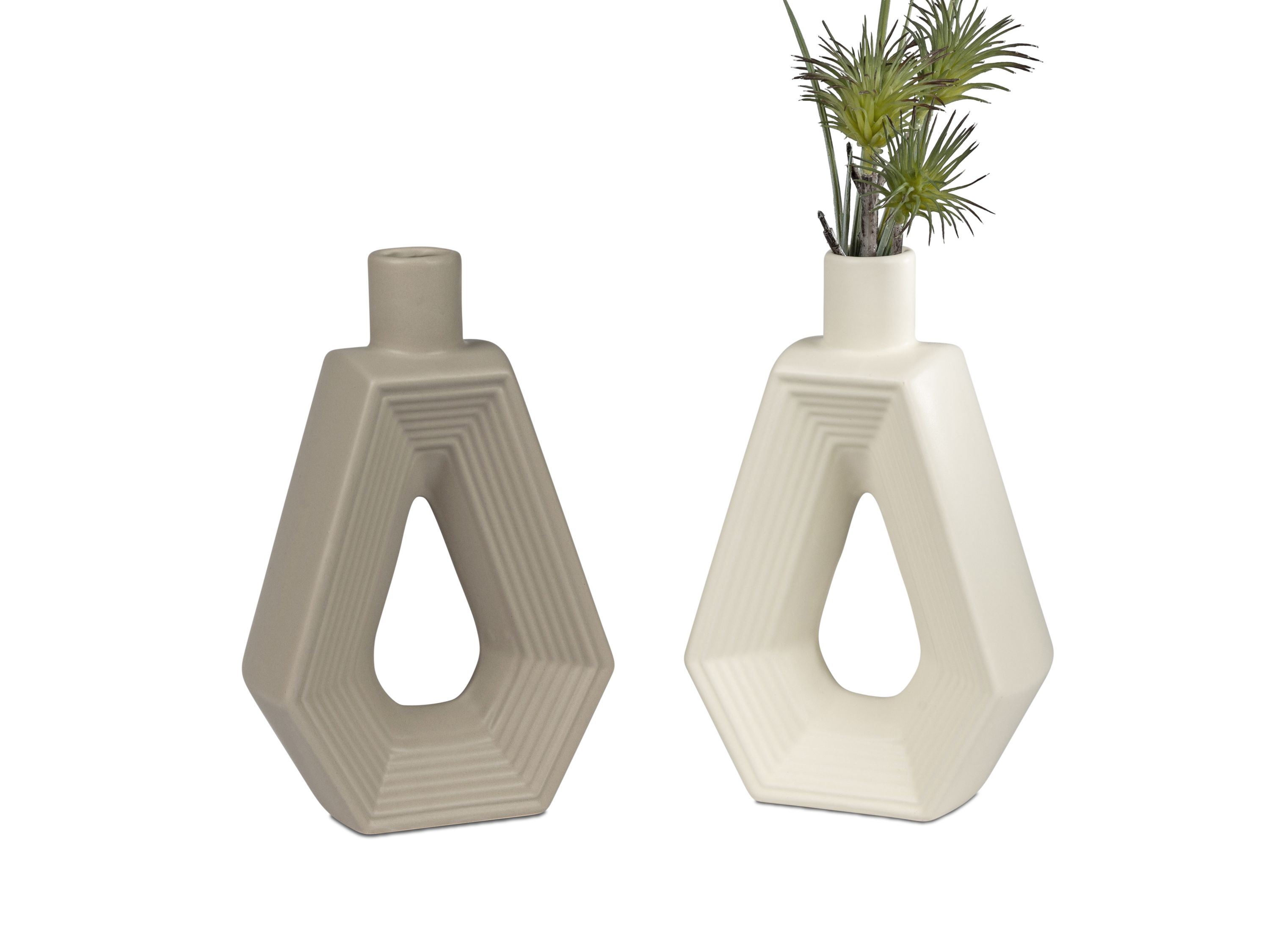 Deko-Vase "Vanilla & Candy" 23 cm – moderne Keramik mit Rillenstruktur