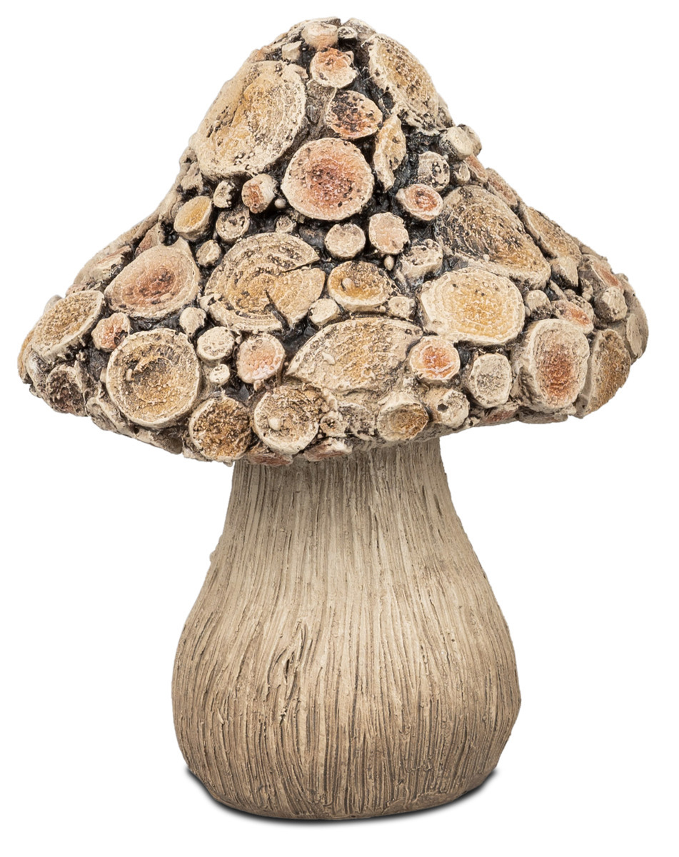Deko-Pilz in Holz-Optik 14x17cm – Naturgetreue Pilzfigur aus handbemaltem Kunststein für Garten und Zuhause