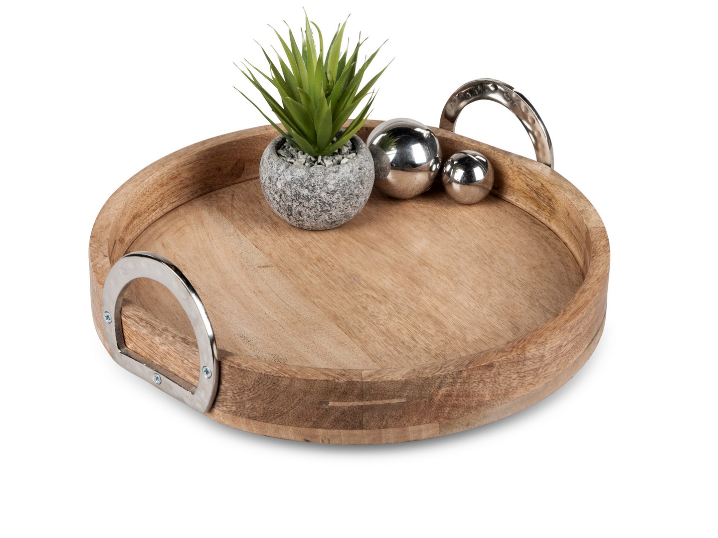 Tablett rd 38cm Alu Mango-Holz