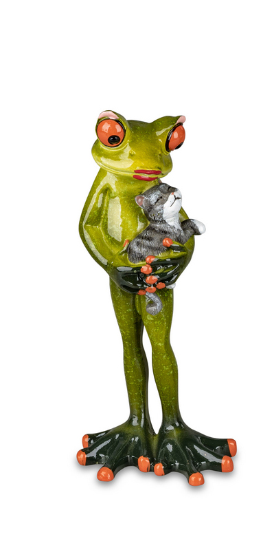 Frosch Haustier 17cm Hellgrün Froschfrau mit Katze 717641A
