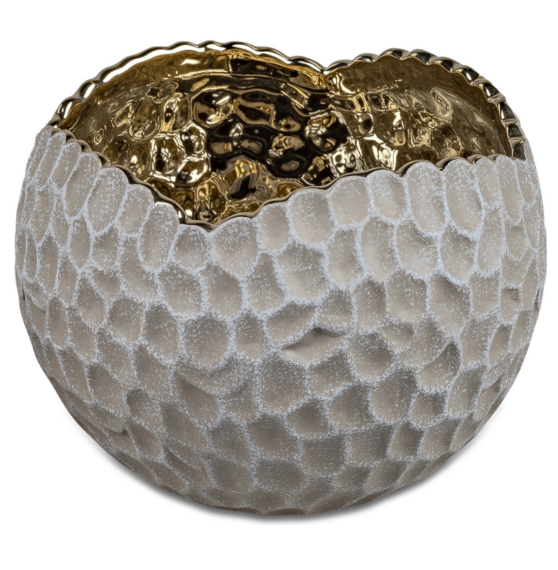 Eleganter Keramik-Kübel in Sand-Gold – Handgefertigt und Detailreich, 19cm