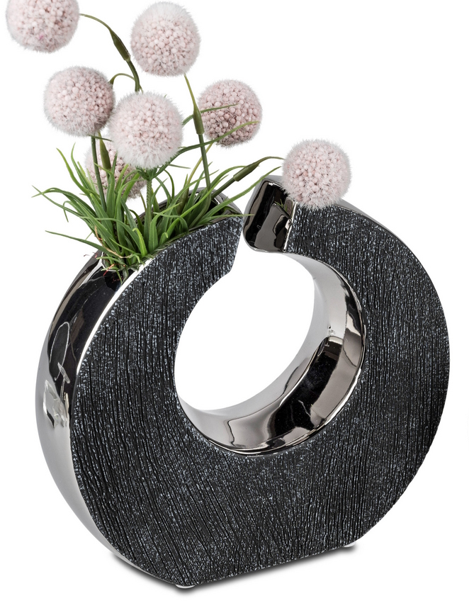 Elegante Keramikvase in Anthrazit-Silber – 20x19cm, handgefertigt
