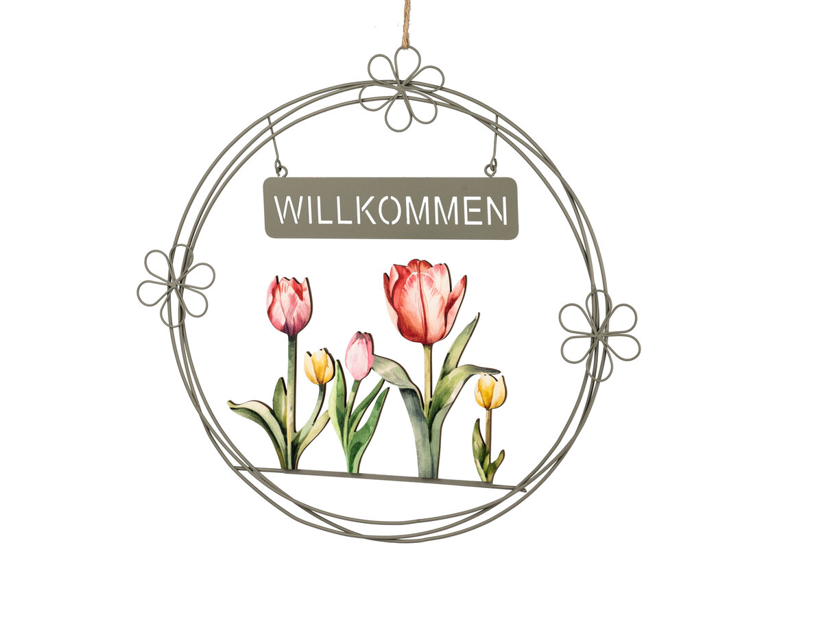 Einladender Metall-Hänger mit Blumen für Frühling & Ostern